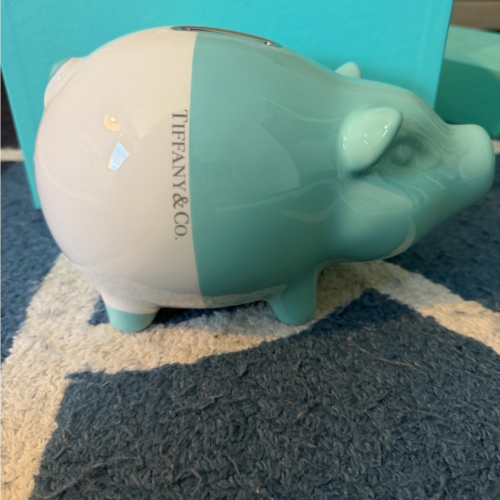 Tiffany & Co. Blue-Green and White Ceramic Piggy Bank